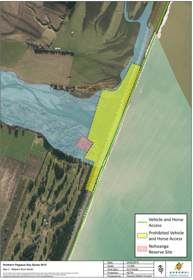 ​Waipara river mouth vehicle and horse prohibited area map. 